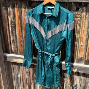 Thirty/Thirty • Green and Silver Button Down Shirt with Chevron Detail